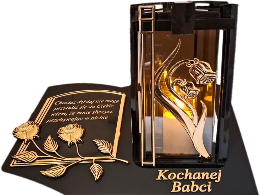 BABCIA BABCI ZNICZ LAMPION NA GRÓB PLK RÓŻA ZŁ CZARN SKOS SENTENCJA+ ŚWIECA