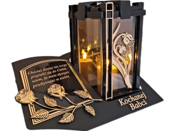 BABCIA BABCI ZNICZ LAMPION NA GRÓB PLK RÓŻA ZŁ CZARN SKOS SENTENCJA+ ŚWIECA