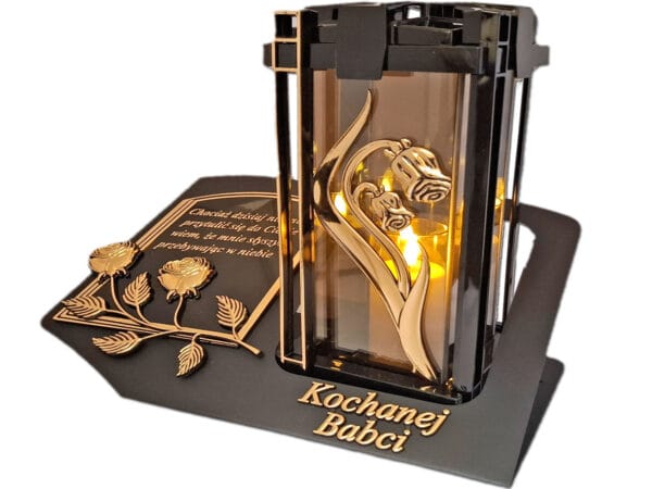 BABCIA BABCI ZNICZ LAMPION NA GRÓB PLK RÓŻA ZŁ CZARN SKOS SENTENCJA+ ŚWIECA