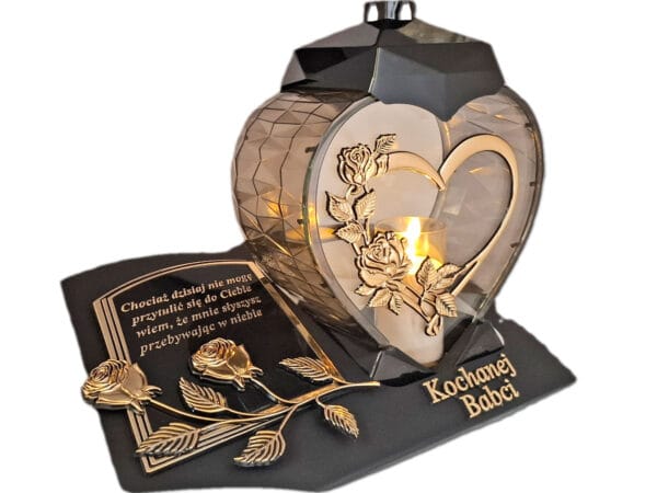 BABCIA BABCI ZNICZ LAMPION NA GRÓB SERCE I SERCE ZŁO SKOS SENTENCJA+ ŚWIECA