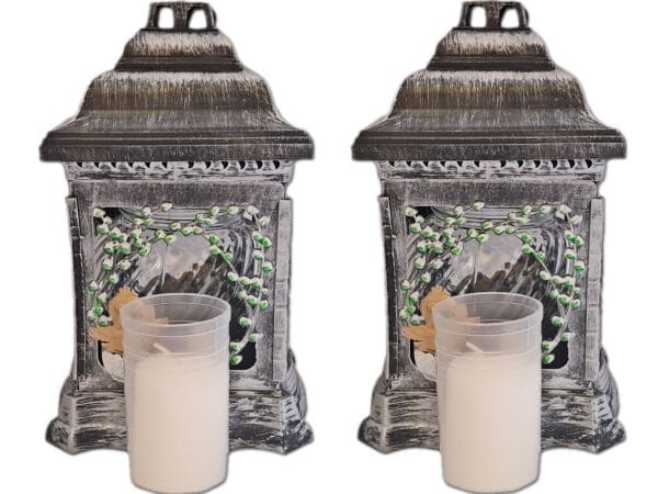 ZNICZ ZNICZE LAMPION NA GRÓB ZESTAW 2 SZTUKI 2070 WIELKANOC SREBRO +WKŁAD