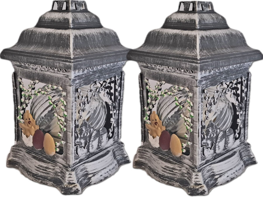 ZNICZ ZNICZE LAMPION NA GRÓB ZESTAW 2 SZTUKI 2070 WIELKANOC SREBRO +WKŁAD