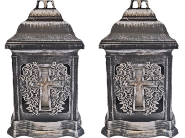 ZNICZ ZNICZE LAMPION NA GRÓB ZESTAW 2 SZTUKI 2070 KRZYŻ SREBRO +WKŁAD
