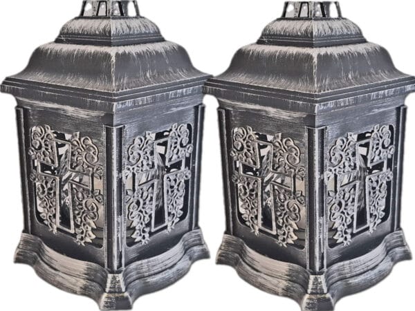 ZNICZ ZNICZE LAMPION NA GRÓB ZESTAW 2 SZTUKI 2070 KRZYŻ SREBRO +WKŁAD