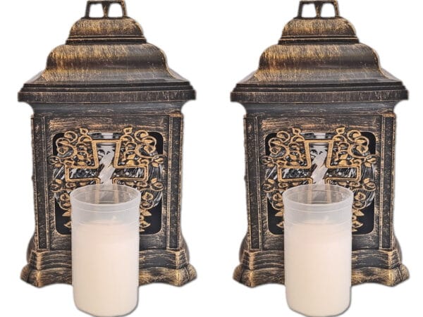 ZNICZ ZNICZE LAMPION NA GRÓB ZESTAW 2 SZTUKI 2070 KRZYŻ ZŁOTO +WKŁAD