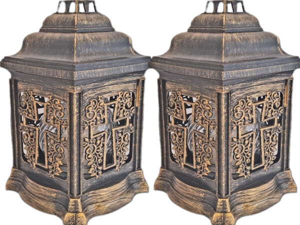 ZNICZ ZNICZE LAMPION NA GRÓB ZESTAW 2 SZTUKI 2070 KRZYŻ ZŁOTO +WKŁAD