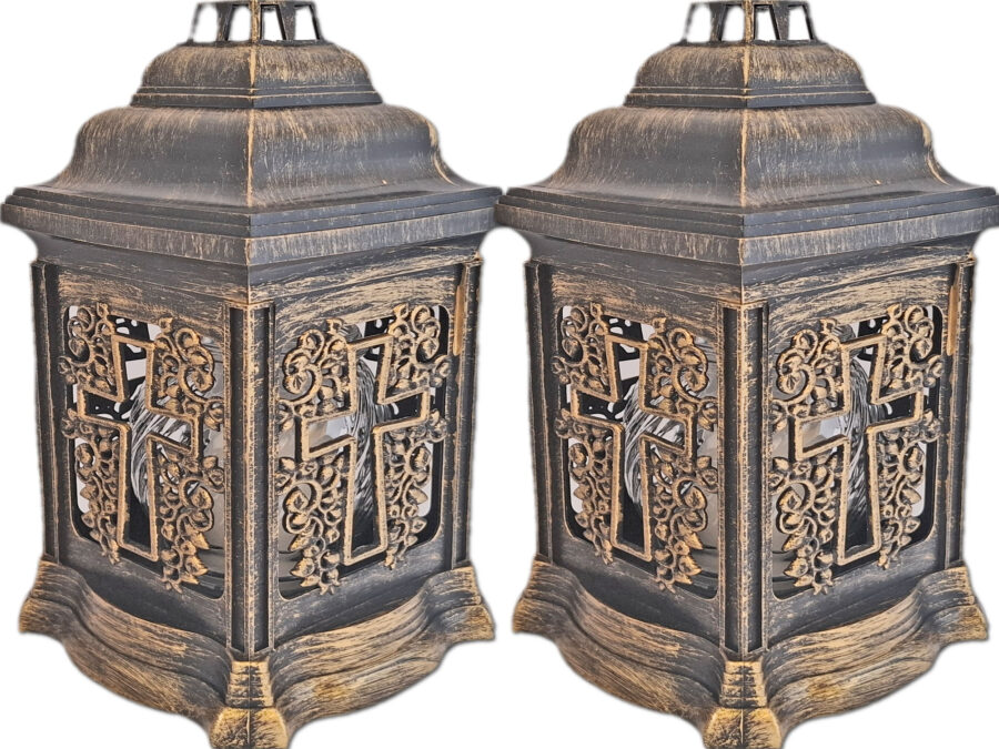 ZNICZ ZNICZE LAMPION NA GRÓB ZESTAW 2 SZTUKI 2070 KRZYŻ ZŁOTO +WKŁAD