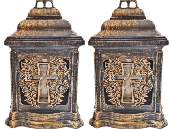 ZNICZ ZNICZE LAMPION NA GRÓB ZESTAW 2 SZTUKI 2070 KRZYŻ ZŁOTO +WKŁAD