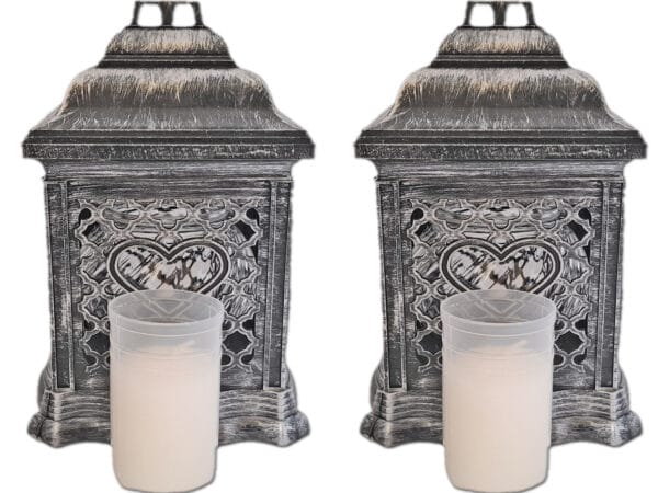 ZNICZ ZNICZE LAMPION NA GRÓB ZESTAW 2 SZTUKI 2070 SERCE SREBRO +WKŁAD