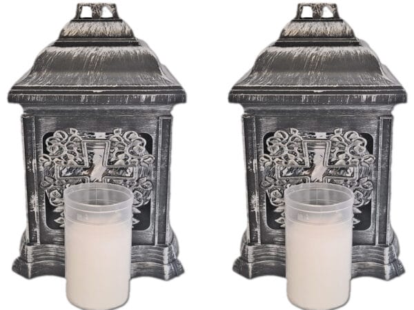 ZNICZ ZNICZE LAMPION NA GRÓB ZESTAW 2 SZTUKI 2070 KRZYŻ SREBRO +WKŁAD