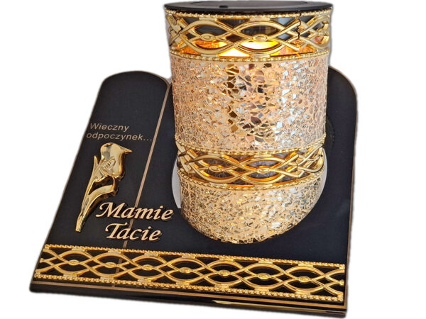 MAMA TATA SOLAR SOLARNY FOTOWOLTAICZNY ZNICZ LAMPION AKR TUBA ZŁOTO LUSTRZANE