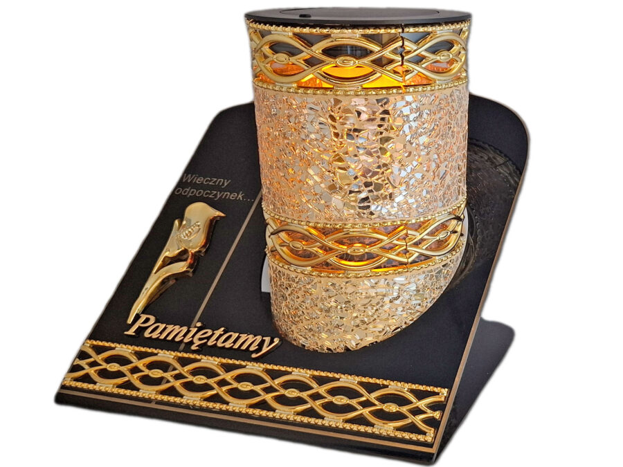 PAMIĘTAMY SOLAR SOLARNY FOTOWOLTAICZNY ZNICZ LAMPION AKR TUBA ZŁOTO LUSTRZANE