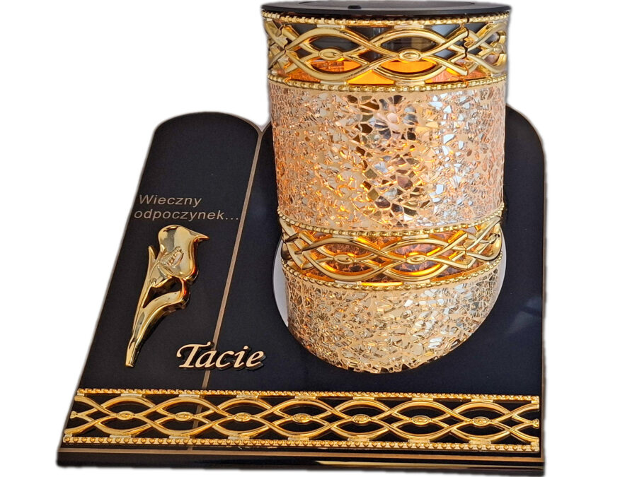 TATA TACIE SOLAR SOLARNY FOTOWOLTAICZNY ZNICZ LAMPION AKR TUBA ZŁOTO LUSTRZANE