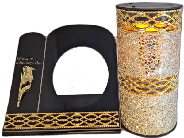 SOLAR SOLARNY FOTOWOLTAICZNY ZNICZ LAMPION AKR TUBA ZŁOTO LUSTRZANE