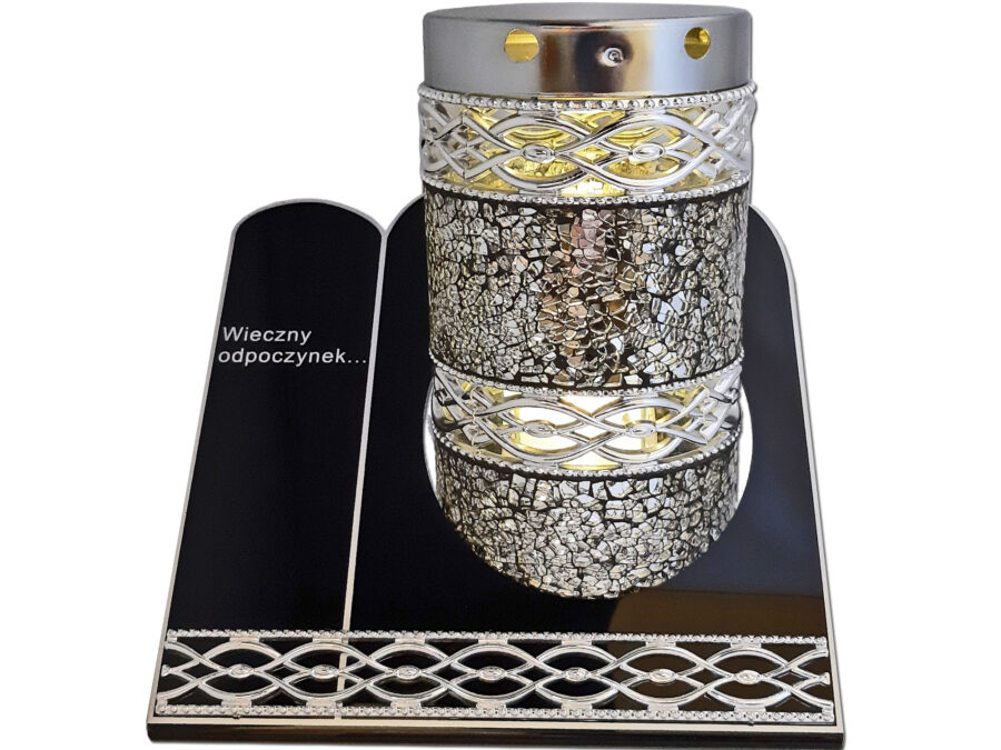 ZNICZ ZNICZE LAMPION NA GRÓB TUBA MZK SREBRO+ŚWIECA BRK