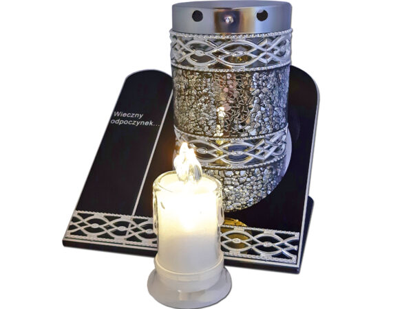 ZNICZ ZNICZE LAMPION NA GRÓB TUBA MZK SREBRO+ŚWIECA BRK