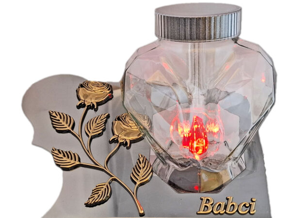 BABCIA BABCI SOLARNY ZNICZ LAMPION FOTOWOLTAICZNY NA GRÓB SERCE SKOS SREBRO