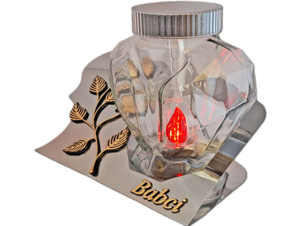 BABCIA BABCI SOLARNY ZNICZ LAMPION FOTOWOLTAICZNY NA GRÓB SERCE SKOS SREBRO