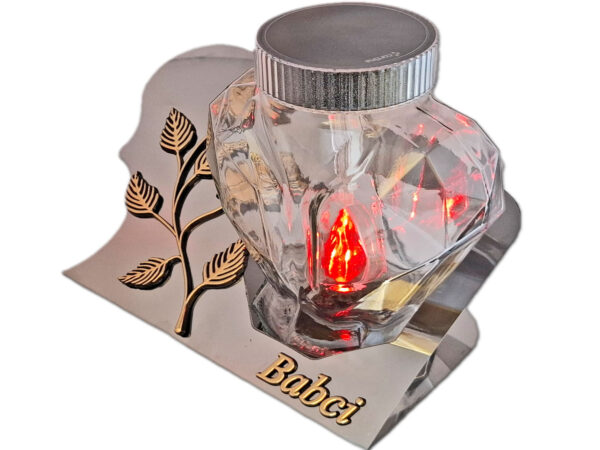 BABCIA BABCI SOLARNY ZNICZ LAMPION FOTOWOLTAICZNY NA GRÓB SERCE SKOS SREBRO