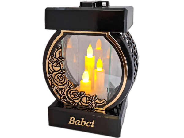 BABCIA BABCI ZNICZ LAMPION NA GRÓB KOŁO RTN RÓŻA RAM ZŁO+ŚWIECZNIK LED