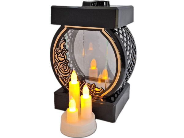 BABCIA BABCI ZNICZ LAMPION NA GRÓB KOŁO RTN RÓŻA RAM ZŁO+ŚWIECZNIK LED