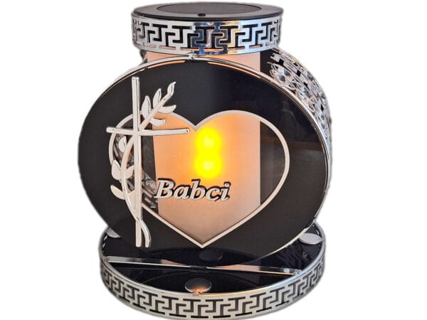 BABCIA BABCI SOLAR FOTOWOLTAICZNY ZNICZ LAMPION VIP KOŁO SREBRNO-BIAŁY