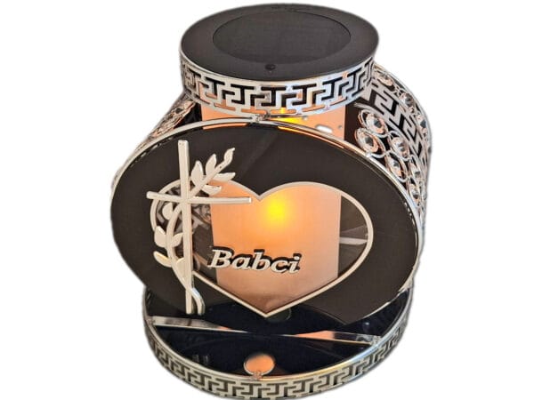 BABCIA BABCI SOLAR FOTOWOLTAICZNY ZNICZ LAMPION VIP KOŁO SREBRNO-BIAŁY