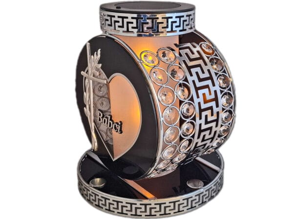 BABCIA BABCI SOLAR FOTOWOLTAICZNY ZNICZ LAMPION VIP KOŁO SREBRNO-BIAŁY