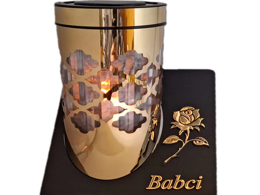 BABCIA BABCI ZNICZ LAMPION SOLARNY SOLAR FOTOWOLTAICZNY TUBA RÓŻA ZŁOTO