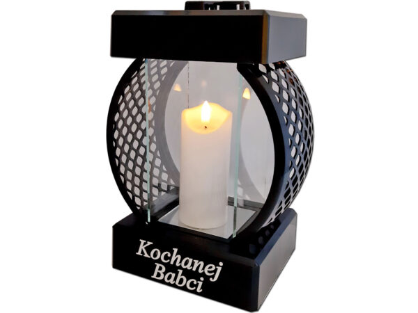 BABCIA BABCI SR ZNICZ LAMPION KOŁO RTN GŁADKI CZARNY+ŚWIECA LED BIAŁA