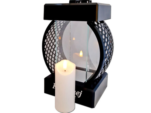 BABCIA BABCI SR ZNICZ LAMPION KOŁO RTN GŁADKI CZARNY+ŚWIECA LED BIAŁA