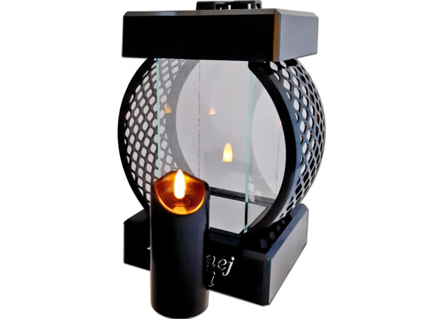 BABCIA BABCI SR ZNICZ LAMPION KOŁO RTN GŁADKI CZARNY+ŚWIECA LED CZARNA