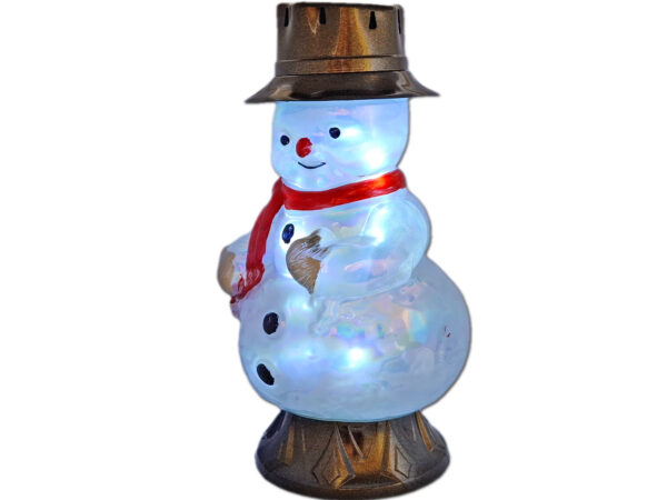 ZNICZ LAMPION FIGURKA OZDOBA BAŁWAN SZKLANY+LAMPKI LED