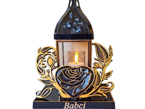 BABCIA BABCI ZNICZE LAMPION LAMPIONY NA GRÓB BAROK SERCE ZŁOTO+ŚWIECA LED
