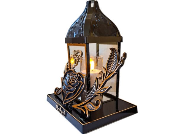 BABCIA BABCI ZNICZE LAMPION LAMPIONY NA GRÓB BAROK SERCE ZŁOTO+ŚWIECA LED