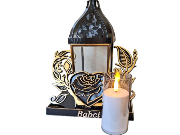 BABCIA BABCI ZNICZE LAMPION LAMPIONY NA GRÓB BAROK SERCE ZŁOTO+ŚWIECA LED