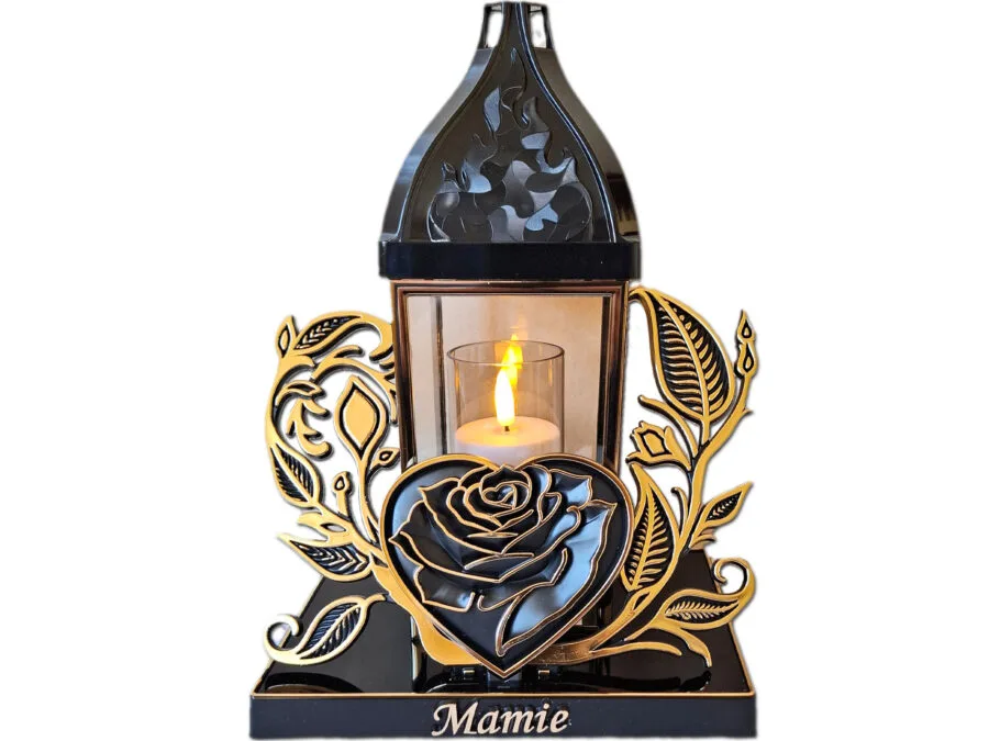 MAMA MAMIE ZNICZE LAMPION LAMPIONY NA GRÓB BAROK SERCE ZŁOTO+ŚWIECA LED