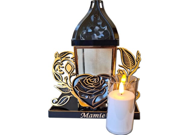 MAMA MAMIE ZNICZE LAMPION LAMPIONY NA GRÓB BAROK SERCE ZŁOTO+ŚWIECA LED