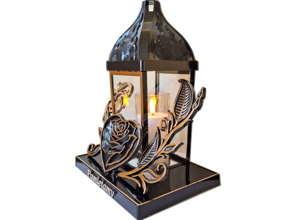PAMIĘTAMY ZNICZE LAMPION LAMPIONY NA GRÓB BAROK SERCE ZŁOTO+ŚWIECA LED