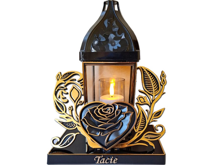 TATA TACIE ZNICZE LAMPION LAMPIONY NA GRÓB BAROK SERCE ZŁOTO+ŚWIECA LED