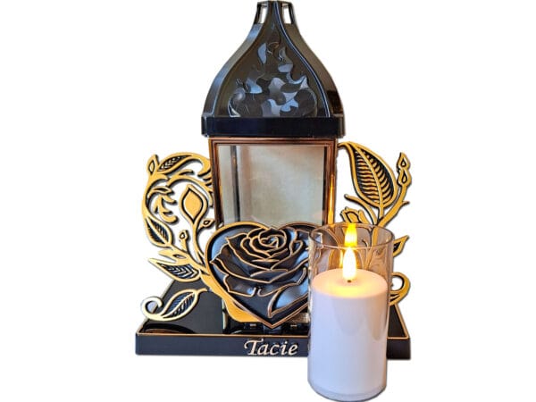 TATA TACIE ZNICZE LAMPION LAMPIONY NA GRÓB BAROK SERCE ZŁOTO+ŚWIECA LED