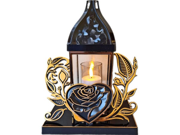 ZNICZ ZNICZE LAMPION LAMPIONY NA GRÓB BAROK SERCE ZŁOTO+ŚWIECA LED