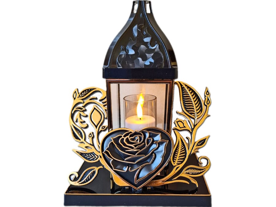 ZNICZ ZNICZE LAMPION LAMPIONY NA GRÓB BAROK SERCE ZŁOTO+ŚWIECA LED