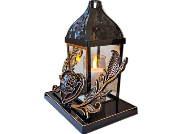 ZNICZ ZNICZE LAMPION LAMPIONY NA GRÓB BAROK SERCE ZŁOTO+ŚWIECA LED