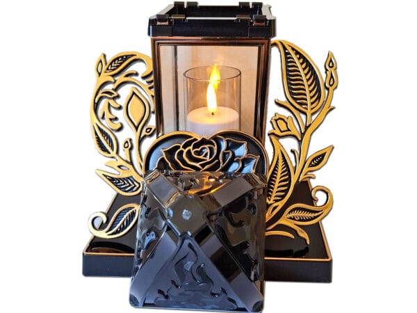 ZNICZ ZNICZE LAMPION LAMPIONY NA GRÓB BAROK SERCE ZŁOTO+ŚWIECA LED