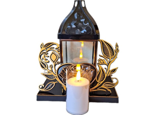 ZNICZ ZNICZE LAMPION LAMPIONY NA GRÓB BAROK SERCE ZŁOTO+ŚWIECA LED