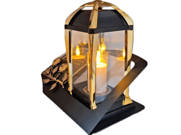 ZNICZ LAMPION NA GRÓB KPL ZŁOTO SKOS SENTENCJA+ ŚWIECA