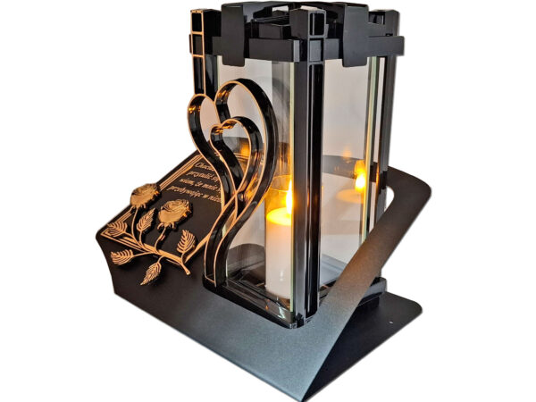 ZNICZ LAMPION NA GRÓB PLK SERCE ZŁ CZARNY SKOS SENTENCJA+ ŚWIECA