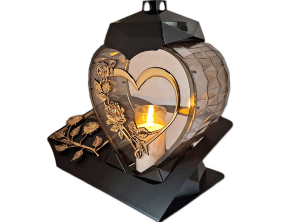 ZNICZ LAMPION NA GRÓB SERCE I SERCE ZŁOTO SKOS SENTENCJA+ ŚWIECA