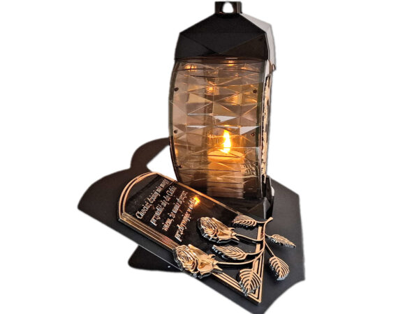 ZNICZ LAMPION NA GRÓB SERCE I SERCE ZŁOTO SKOS SENTENCJA+ ŚWIECA